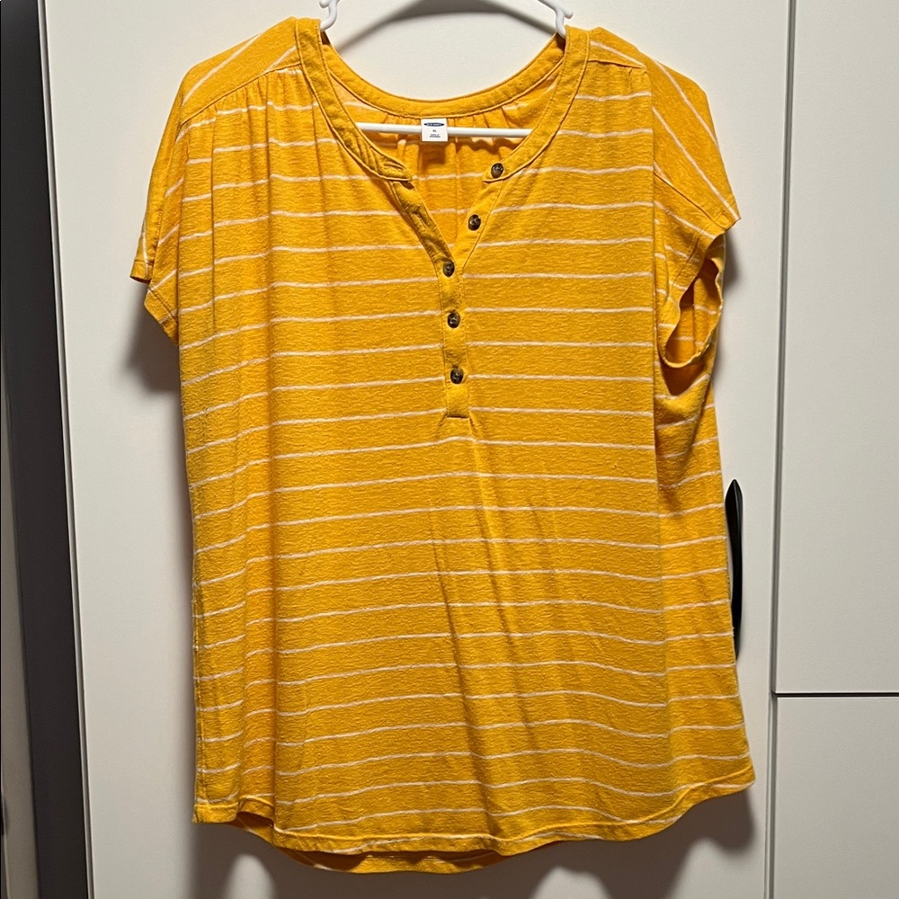 Old Navy Mustard Yellow Striped Henley Tee
